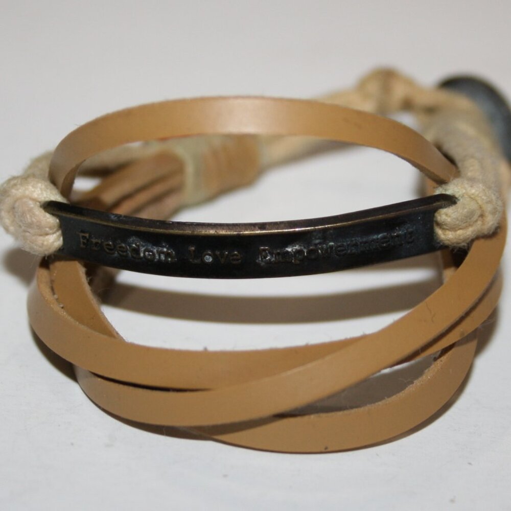 Beautiful tan toggle bracelet FREEDOM LOVE EMPOWERMENT 7.5"